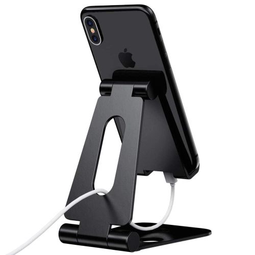 ELV Aluminum Adjustable Mobile Phone Foldable Holder Stand Dock Mount for All Smartphones, Tabs, Kindle, iPad (Black)