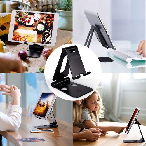 ELV Aluminum Adjustable Mobile Phone Foldable Holder Stand Dock Mount for All Smartphones, Tabs, Kindle, iPad (Black)