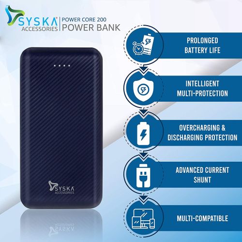 Syska 20000 mAh Li-Polymer P2006J Power Core200 Power Bank (Black)